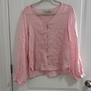 Laura Ashley Light Pink 100% Linen Blouse Size Medium